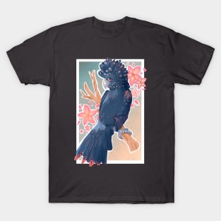 Red Tailed Black Cockatoo with Plumeria T-Shirt